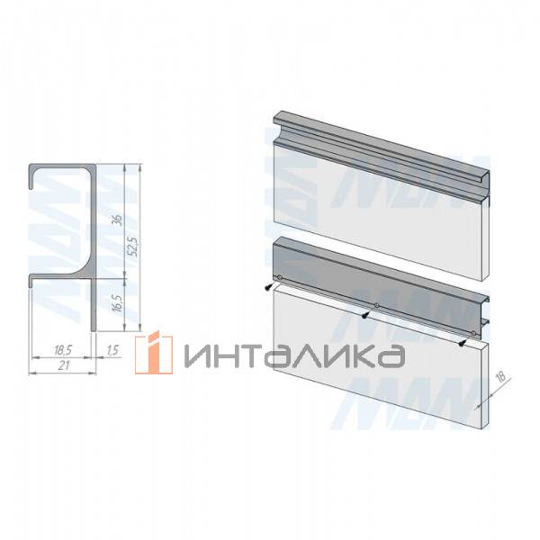 Профиль-ручка крепление саморезами для фасада 18мм,  золото матовое (анод), L-3000мм – 2