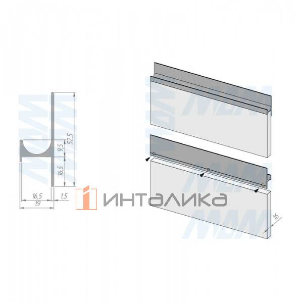 Профиль-ручка крепление саморезами для фасада 16мм, золото матовое (анод), L-3000мм – 2