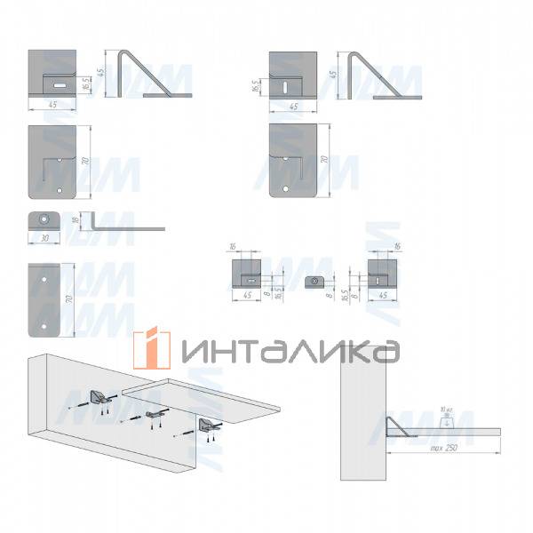 LOFT Менсолодержатель (комплект) для деревянных полок 16мм, хром матовый (краска) – 4