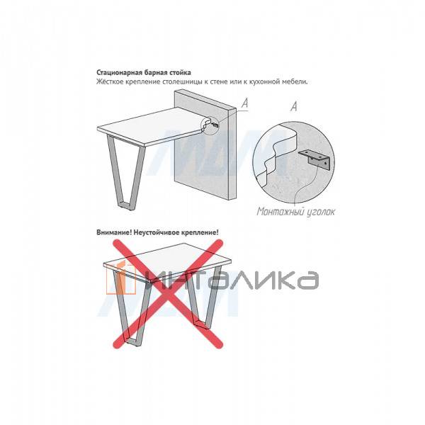 Сальта опора для стола V-образная, 40х40, H715+10 мм, серый металлик, 1шт. – 4