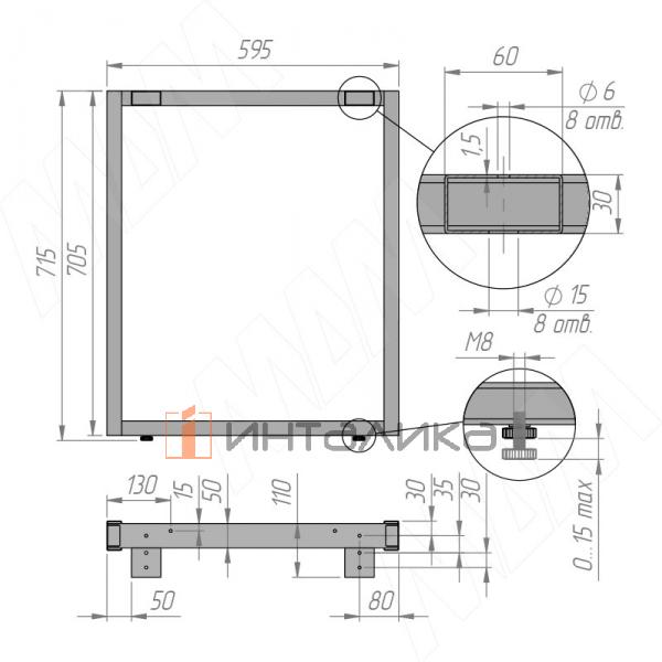 Пилар опора для стола П-образная, 60х30, 50х30 H715+15 мм, серый металлик, 1шт. – 2