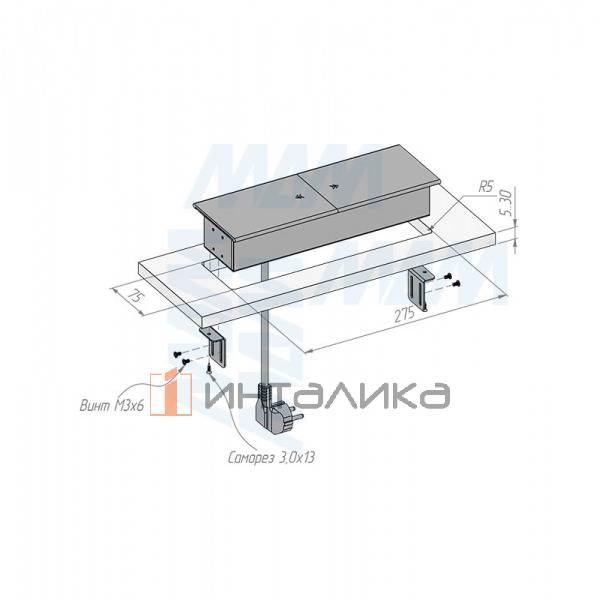 Блок розеток с раздвижными крышками, 180х72 мм, 3 розетки, 1 USB, 1 USB Type-C, быстрая зарядка, серебро – 6