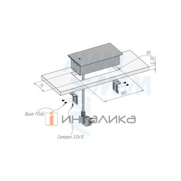 Блок розеток со сдвижной крышкой, 190*100 мм, 2 розетки, 1 USB, 1 USB Type-C,  быстрая зарядка, серебро – 6