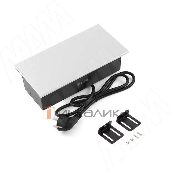 Блок розеток со сдвижной крышкой, 190*100 мм, 2 розетки, 1 USB, 1 USB Type-C,  быстрая зарядка, серебро – 2