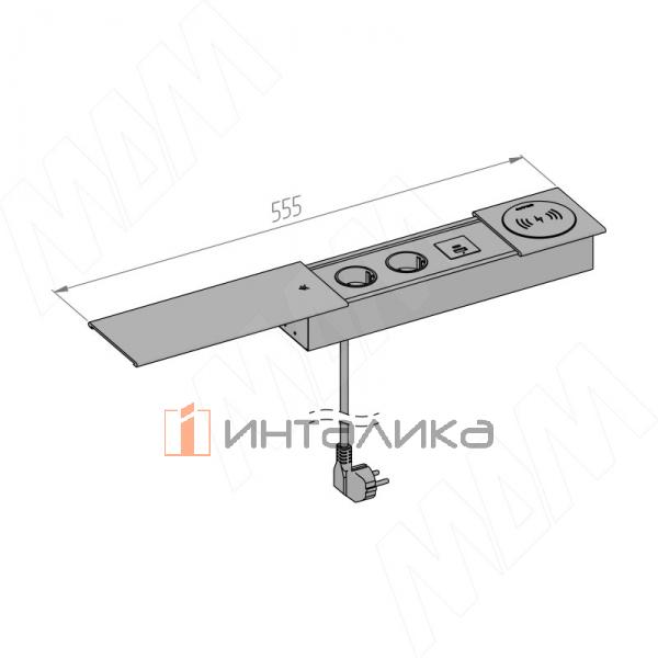 Блок розеток со сдвижной крышкой, 350*100 мм, 2 розетки, 1 USB, 1 USB Type-C, быстрая зарядка, беспроводная зарядка, черный – 5