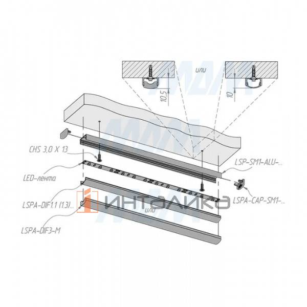 Профиль SM1, накладной, белый матовый, 16х7,5мм, L-6100 – 4