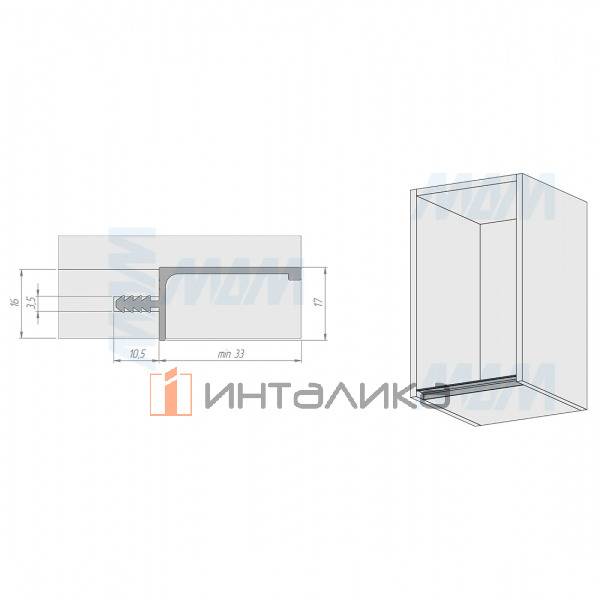 GOLATIME Профиль-ручка для верхней базы, золото матовое (анод), L-3000мм – 3