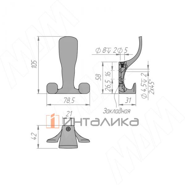 Крючок трехрожковый хром матовый – 4