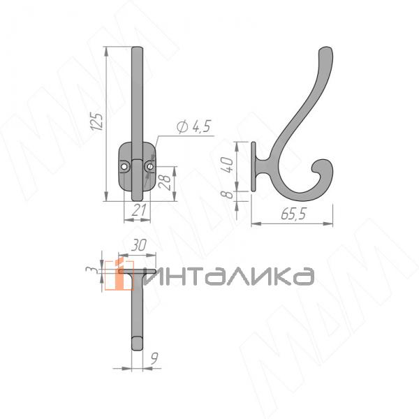 Крючок двухрожковый никель матовый – 3