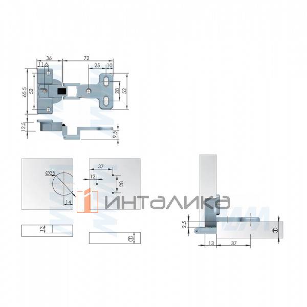 Петля одношарнирная, полунакладная, наложение 2,5мм – 3