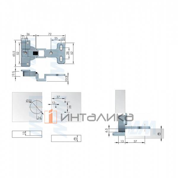 Петля одношарнирная, накладная , наложение 6,5мм – 3