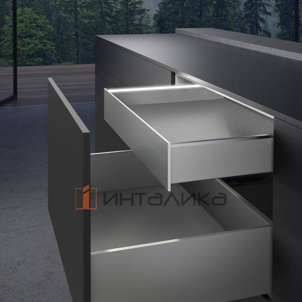 Передняя панель внутреннего ящика HETTICH AvanTech YOU для боковин с подсветкой, H187, L2000, алюминий, серебристый – 3