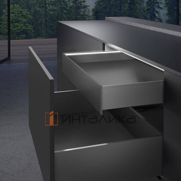 Передняя панель внутреннего ящика HETTICH AvanTech YOU для боковин с подсветкой, H101, L2000, алюминий, антрацит – 3