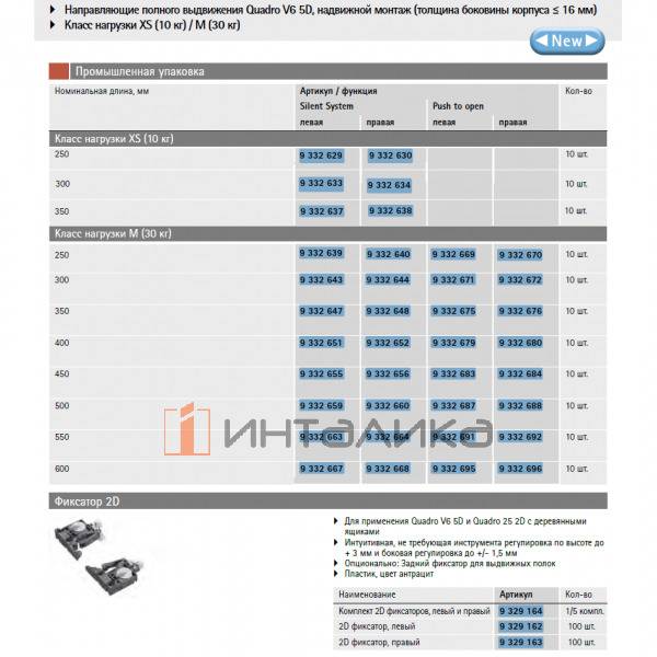 Комплект скрытых направляющих HETTICH Quadro V6 5D, Push to open Silent, полное выдвижение, NL400, EB23, G30, вес 8-20кг – 3