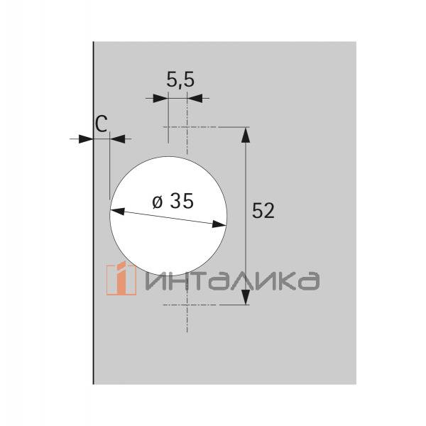 Петля Veosys для тонких дверей, угол 105°, чашка TH42, D35, вкладная навеска (В -6,5), нержавеющая сталь – 3