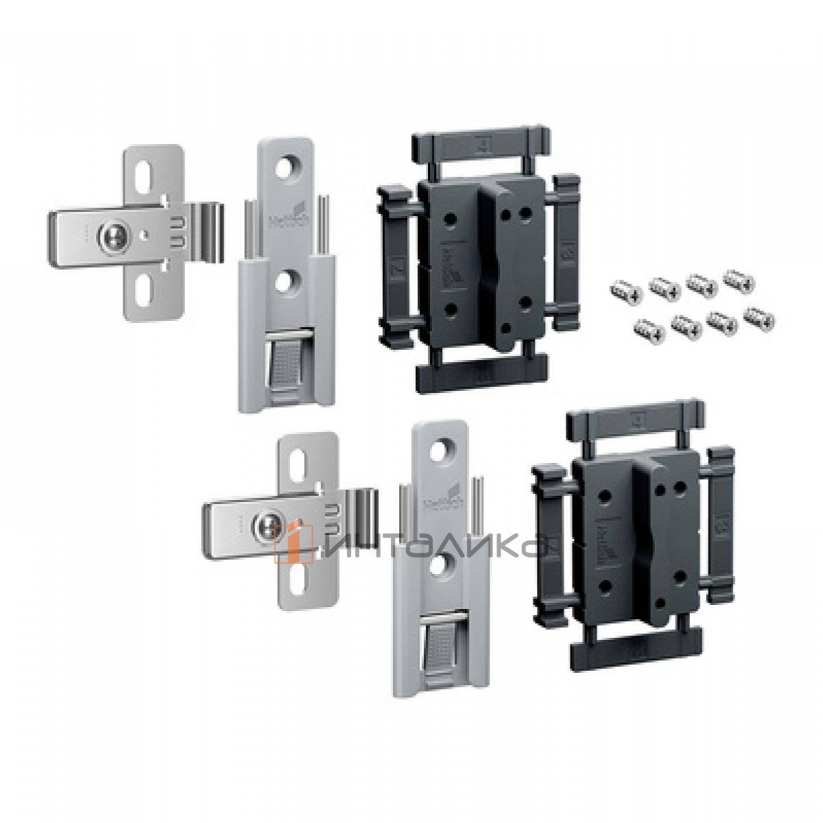 Комплект 2 средних петель HETTICH WingLine L, быстрый монтаж, с регулировкой, серый