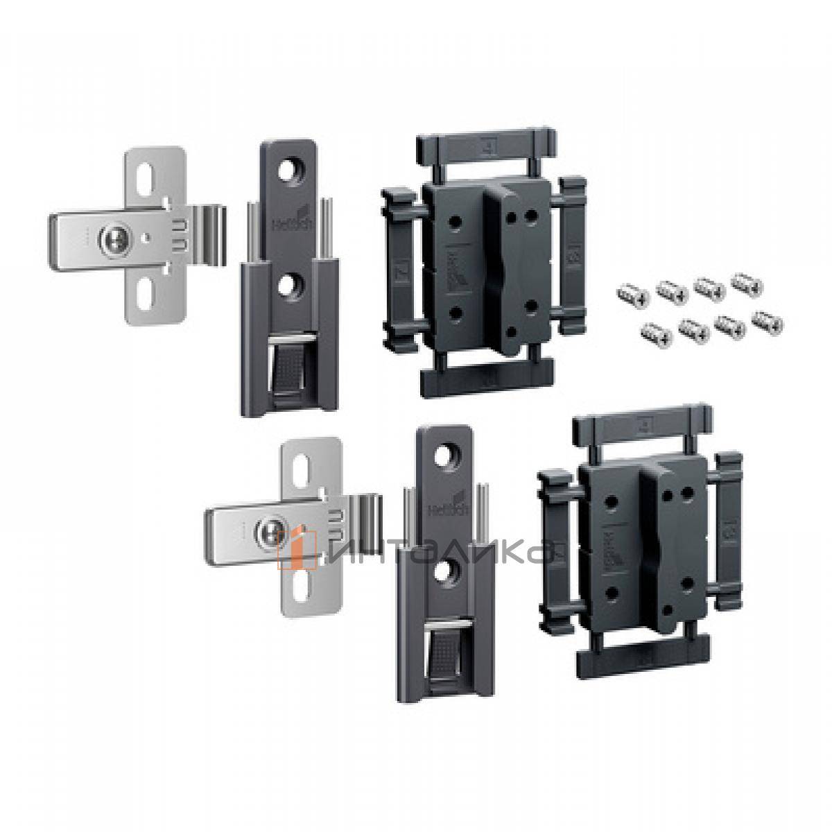 Комплект 2 средних петель HETTICH WingLine L, быстрый монтаж, с регулировкой, антрацит