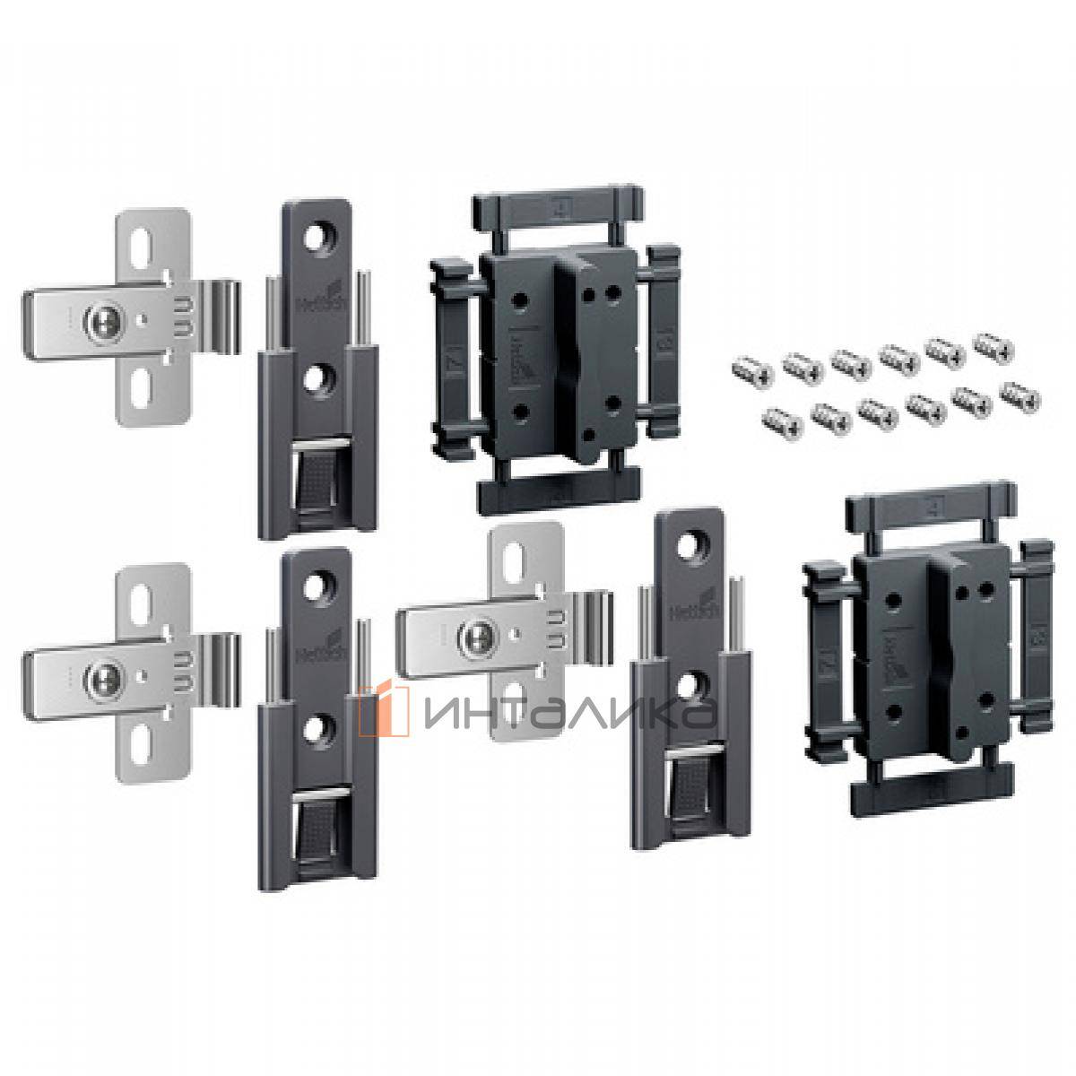 Комплект 3 средних петель HETTICH WingLine L, быстрый монтаж, с регулировкой, антрацит