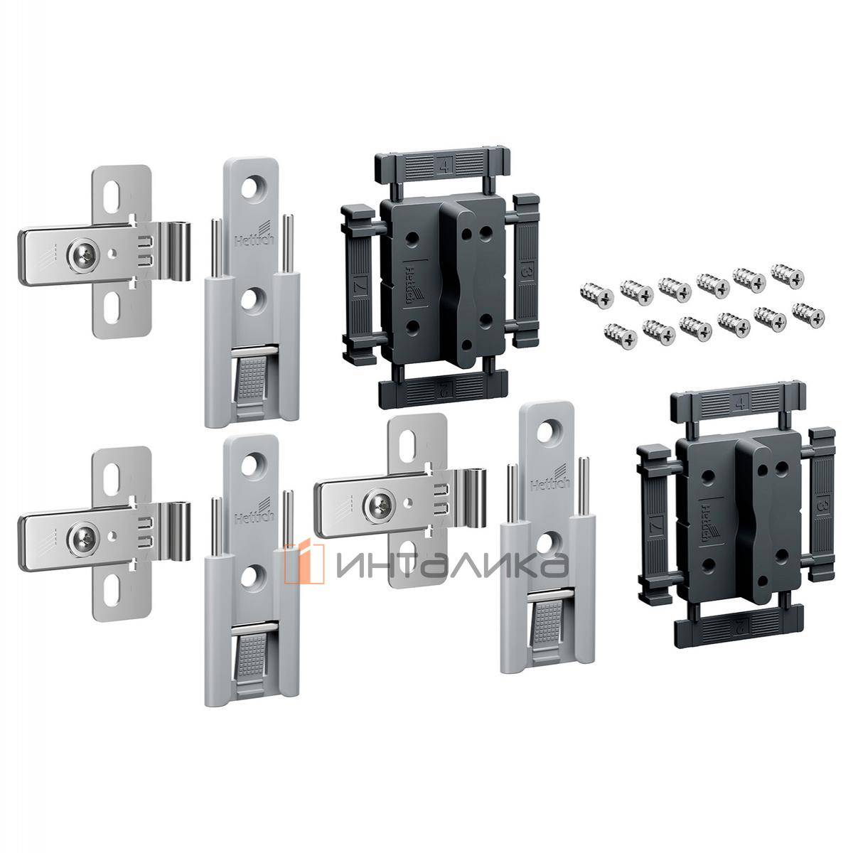 Комплект 3 средних петель HETTICH WingLine L, быстрый монтаж, с регулировкой, серый