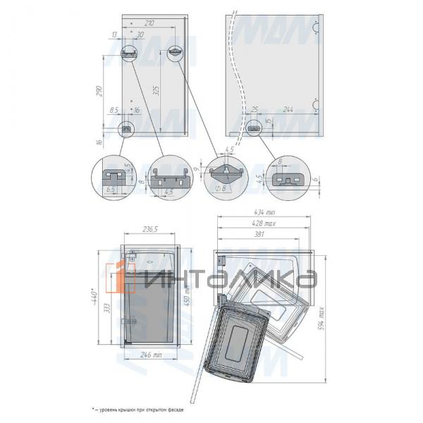 LINEA Ведро для мусора подвесное 16л с крышкой, с крепежом, серый металлик – 4