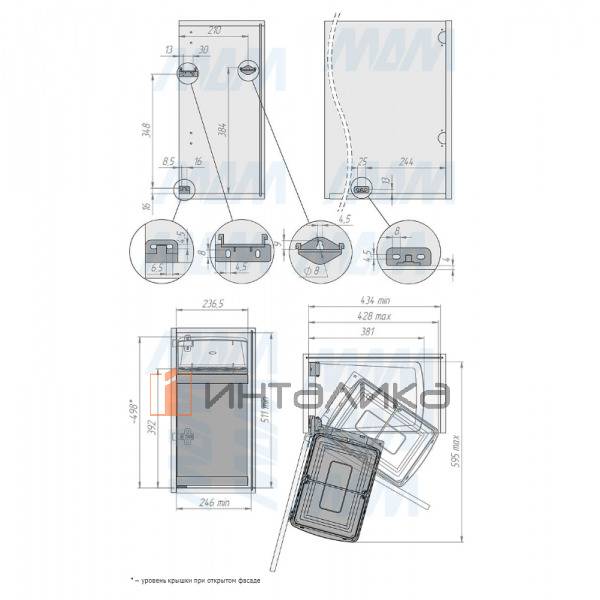 LINEA Ведро для мусора подвесное 21л с крышкой, с крепежом, серый металлик – 4