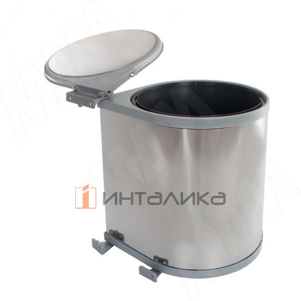 LINEA Ведро для мусора подвесное 13л с крышкой, с крепежом, нержавеющая сталь, серый металлик – 2