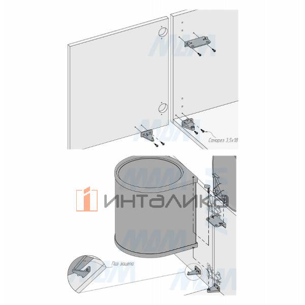 LINEA Ведро для мусора подвесное 13л с крышкой, с крепежом, нержавеющая сталь, серый металлик – 6
