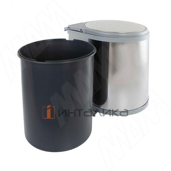 LINEA Ведро для мусора подвесное 13л с крышкой, с крепежом, нержавеющая сталь, серый металлик – 3