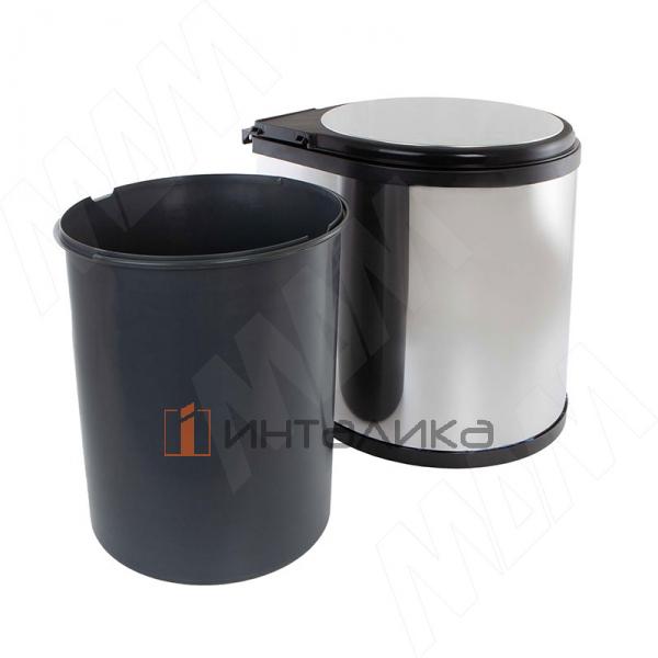 LINEA Ведро для мусора подвесное 13л с крышкой, с крепежом, нержавеющая сталь, черный – 3