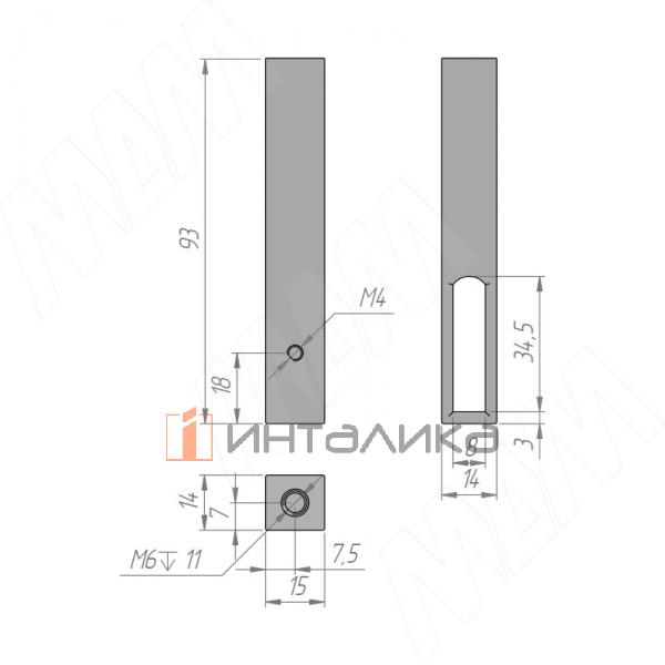 VOGUE Штангодержатель для прямоугольной штанги, центральный, графит, крепление к полке – 3