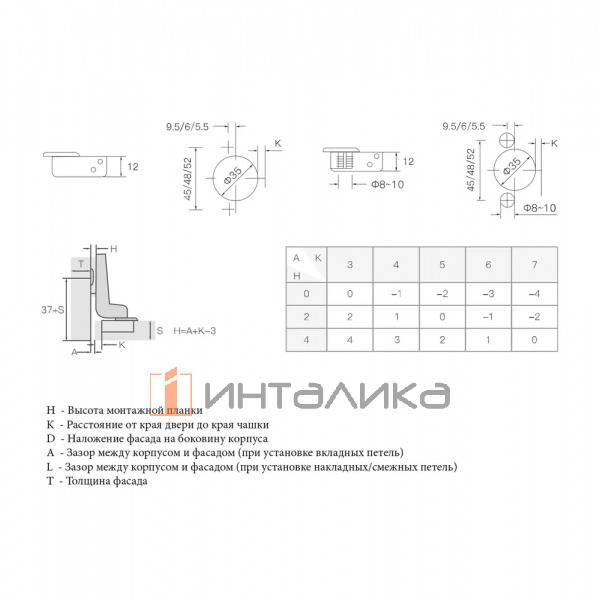 Петля для вкладных дверей Firmax Smartline, Clip On, Soft-Close, угол открывания 105°, 52мм, чашка 35мм – 5