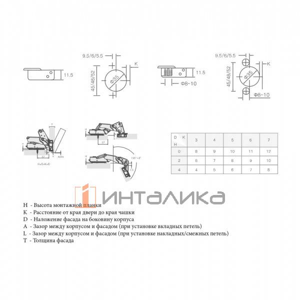 Петля для смежных дверей Firmax Smartline, Clip On, Soft-Close, угол открывания 155°, 48мм, чашка 35мм – 8