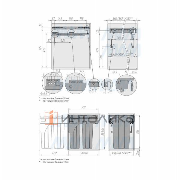 PROBOX LT F45 Система сортировки и хранения, 2 емкости (2x27), креп. фасада, полн.выдв., плавн.закр., графит – 3