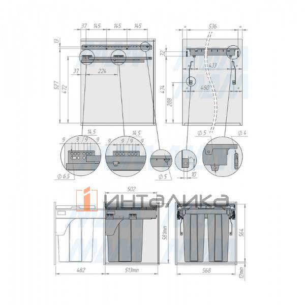 PROBOX LT F60 Система сортировки и хранения, 2 емкости (2x35), креп. фасада, полн.выдв., плавн.закр., графит – 3