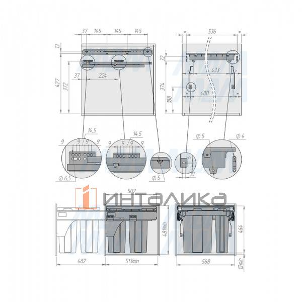 PROBOX LT F60 Система сортировки и хранения, 4 емкости (2x9+2x21), креп. фасада, полн.выдв., плавн.закр., графит – 3