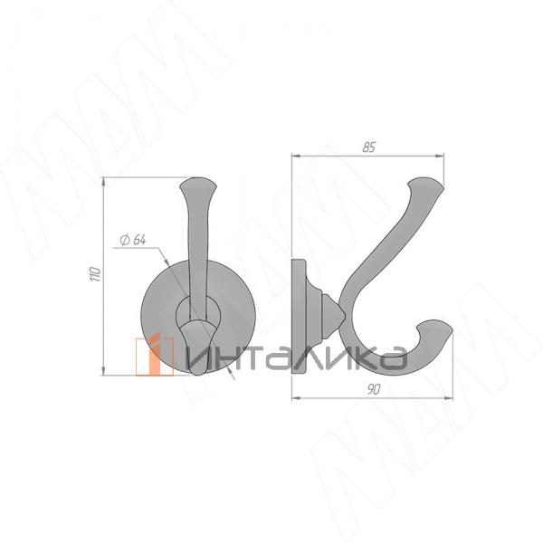 Крючок двухрожковый никель матовый – 2