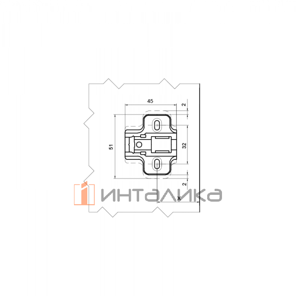 Планка монтажная Firmax для петель серии Click-on, H=2, крестовая, шуруп – 4