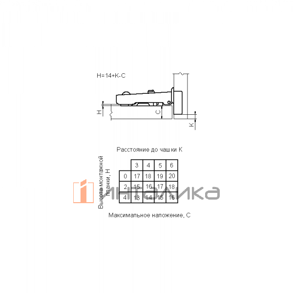 Петля для накладных дверей Firmax Slide-on, угол открывания 110°, 48 мм, под шуруп – 6
