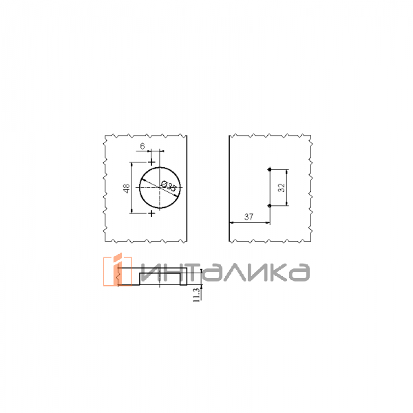 Петля для полунакладных дверей Firmax Slide-on, угол открывания 110°, 48 мм, под шуруп – 5