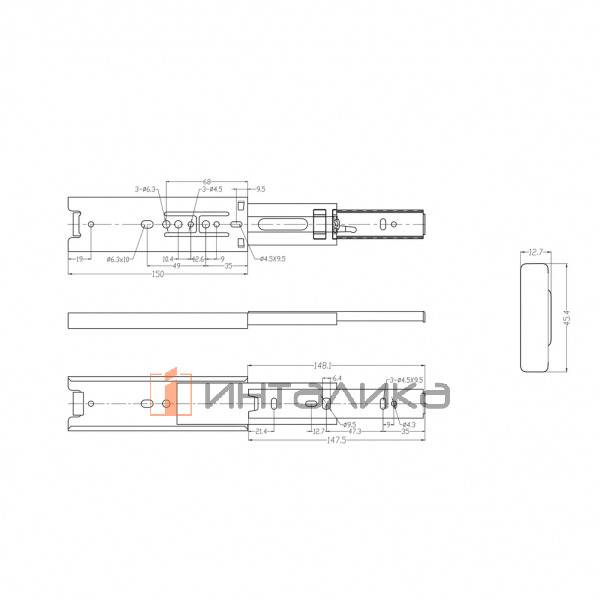 Комплект шариковых направляющих Firmax NL700, H45мм, полного выдвижения, без доводчика, G45кг – 5