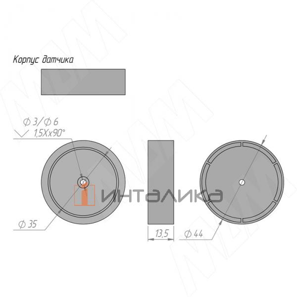 Выключатель сенсорный беспроводной, диммируемый, 12/24В, 60/120Вт, IP20, врезной/накладной, цвет черный, с крепежом – 3