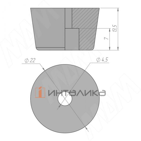 Подпятник круглый D22 мм, h13.5мм, под саморез, чёрный – 3