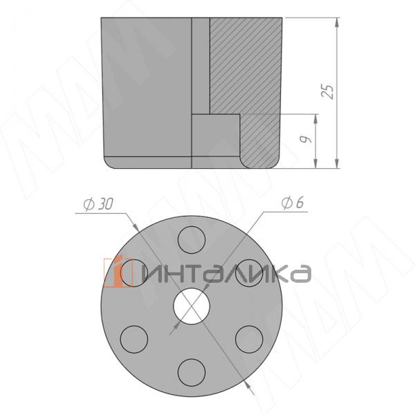 Подпятник круглый D30мм, h25мм, под саморез, чёрный – 3