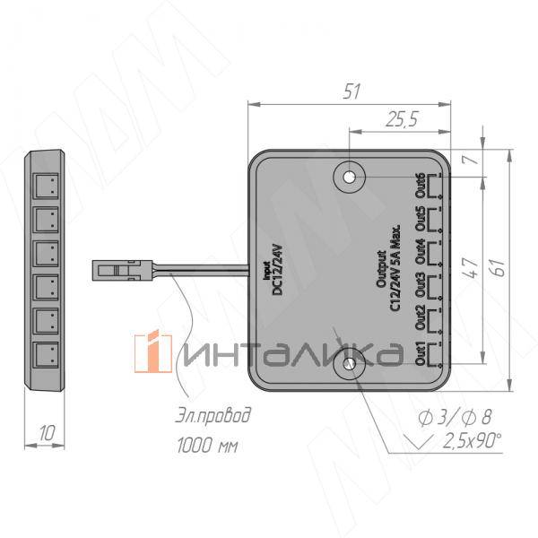 Ресивер для беспроводного выключателя, с 6 разъемами LED, 12/24В, 60/120Вт, IP20, цвет черный – 2