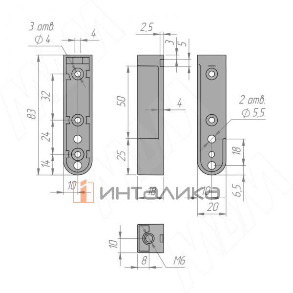 Штангодержатели для овальной штанги, черный, крепление к боковине и к полке (прав.+лев.) – 2