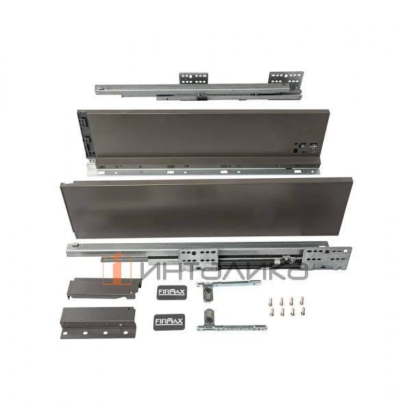 Увеличенный фасадный ящик FIRMAX Smartline Soft-Close полное выдвижение, H135, NL400, G35кг, антрацит – 2