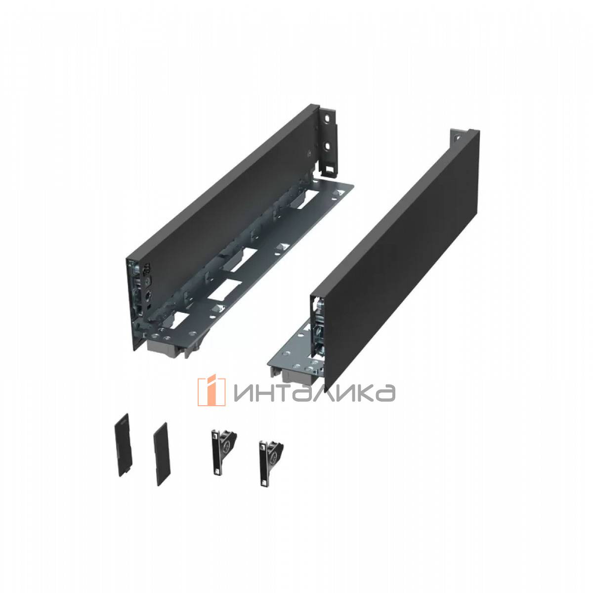 Комплект металлических боковин ALPHALUX Crystal, H95.5 Low, NL450 (боковины, крепления фасада, заглушки), антрацит