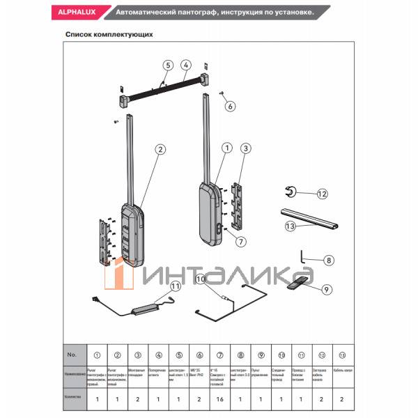 Автоматический пантограф ALPHALUX Aiden ширина секции 564-764, G20, шампань – 6