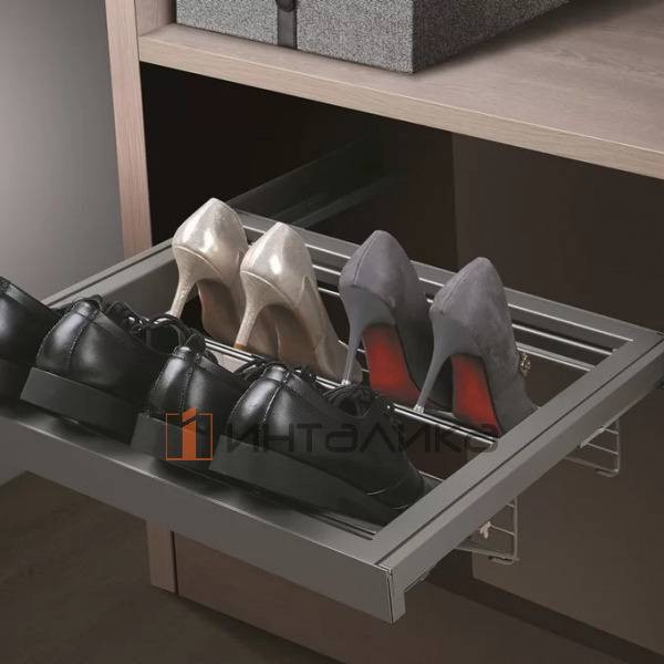 Выдвижная обувница FIRMAX Alfa в базу 600, 564х420х160, плавное закрывание, полное выдвижение, G30, серый металлик – 2