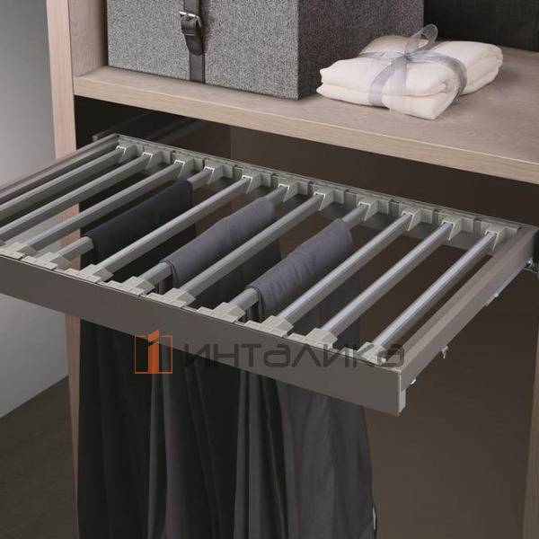 Выдвижная брючница наборного типа FIRMAX Alfa в базу 700, 9 перекладин, 664х420х56, плавное закрывание, полное выдвижение, G30, серый металлик – 2